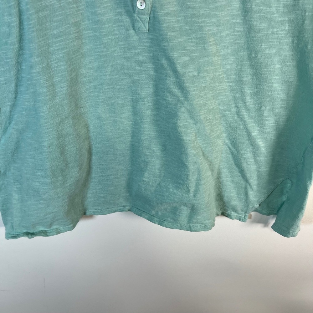 Free People Seafoam Green Mint Embroidered Henley Short Sleeve Top Medium Boho - Picture 3 of 7